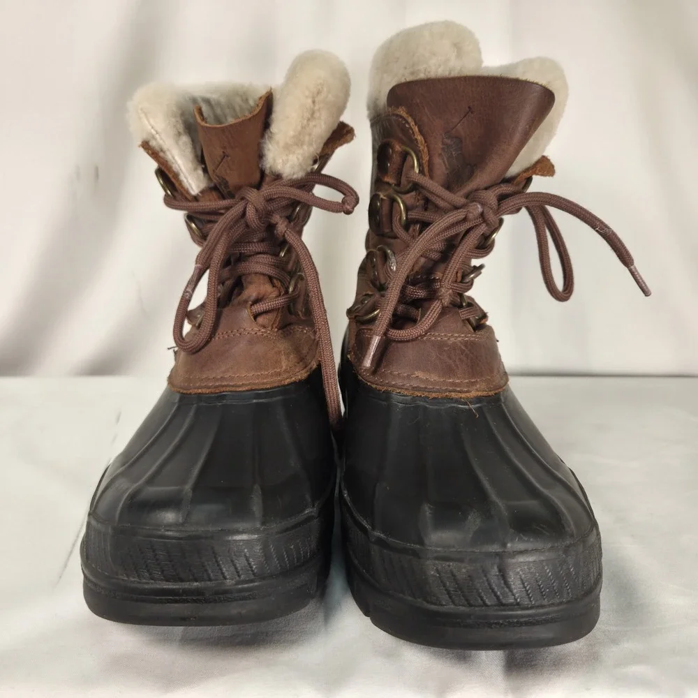 Polo Ralph Lauren Landen Leather Shearling Duck Winter Rain Boots Mens 7 Classic